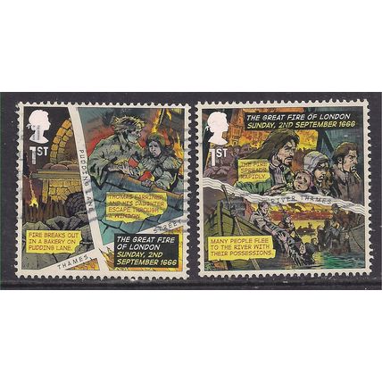 GB 2016 QE2 1st x 2 Great Fire of London used SG 3879 - 3880 ( D60 )