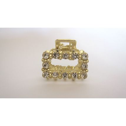 Small mini gold metal crystal square hair claw clip