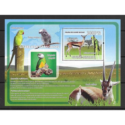 Guinea-Bissau 2008 Fauna - Gazelles & Parrots MNH mini sheet