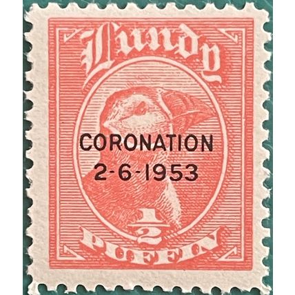 Lundy 1953 Coronation ½d black overprint Red Mounted Mint MM SG 101 Stamp Puffin