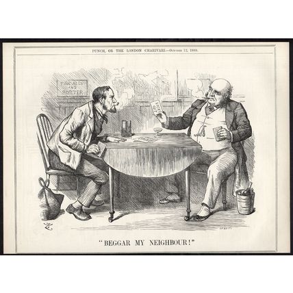 BEGGAR MY NEIGHBOUR 1889 Sir John Tenniel London Dock Strike PUNCH CARTOON PAGE