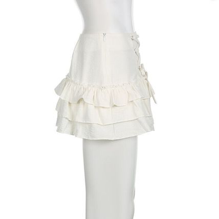 Sweet Low-waisted Skirt Mini White Bow Tiered Ruffle Aline Kawaii Lolita