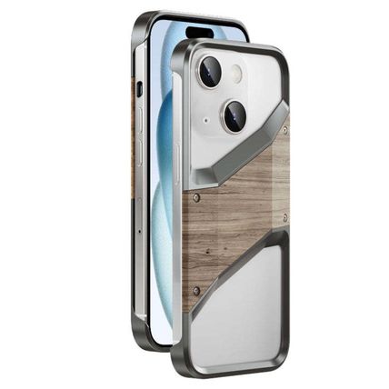 Aluminum Alloy Solid Wood Frameless Hollow Metal Phone Case, For iPhone 16 Pro M