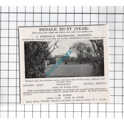 Bedale North Yorkshire - 1927 Small House Sale Advert