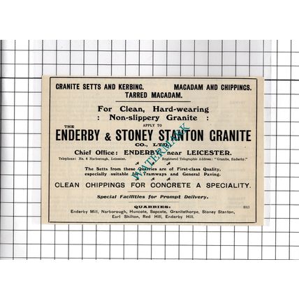 The Enderby & Stoney Stanton Granite Co Ltd Leicestershire - 1927 Small Advert