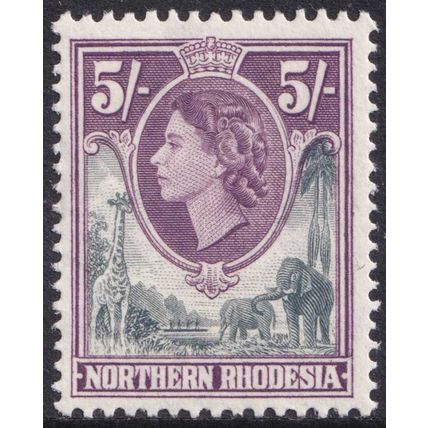 Northern Rhodesia QEII 1953 5s Grey Dull Purple Animals SG72 Mint MH