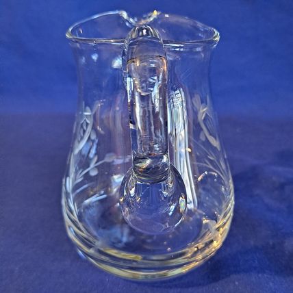 Vintage ETCHED GLASS CREAMER 4" ROSE Flower Floral Crystal