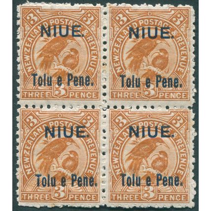 Niue 1903 3d yellow-brown SG13 unused block x4