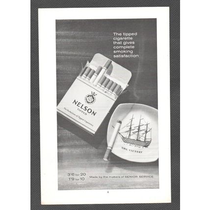 NELSON CIGARETTES "HMS VICTORY" made by SENIOR SERVICE :- Original 1960 Advert