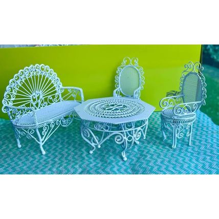 Set of White Wire Furniture for a Dollshouse Garden or Patio