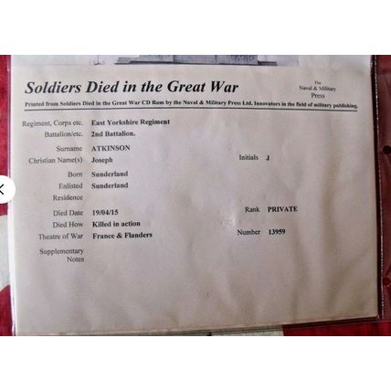 WORLD WAR ONE 1914- 1919 BRITISH WAR MEDAL & VICTORY East Yorks K.I.A. Atkinson