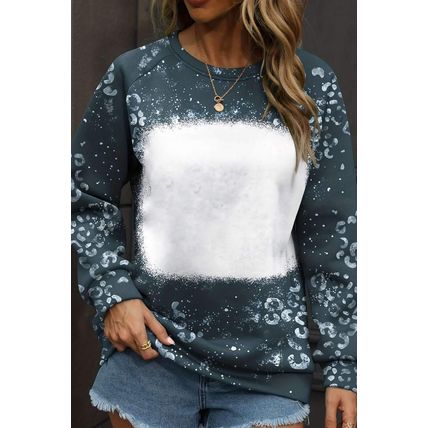 Blue Leopard Bleached Raglan Sleeve Crewneck Sweatshirt