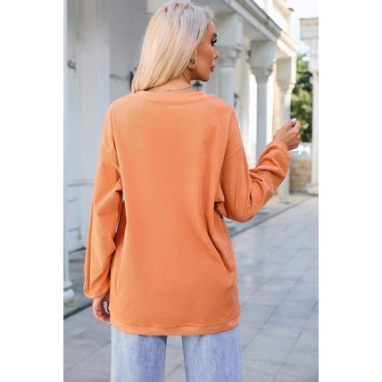 Orange Bow Pumpkin Graphic Crewneck Corded Thanksgiving Sweatshirt