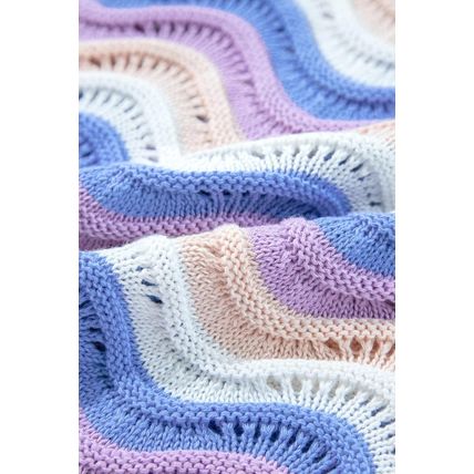 Purple Stripe Wavy Pointelle Knit Drop Shoulder Sweater