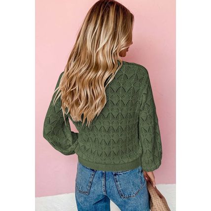Green Lightweight Buttoned Front Crochet Cardigan