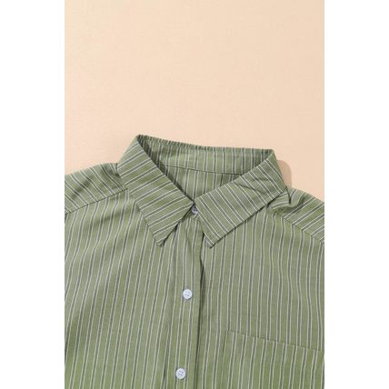 Green Stripe Button Up Oversized Casual Shirt