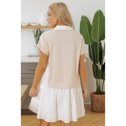 Jet Stream Shirt Collar Buttoned Patchwork Short Sleeve Mini Dress
