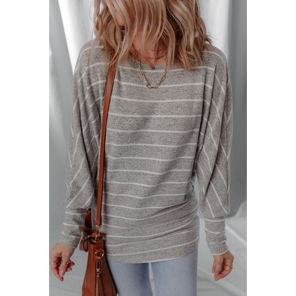 Gray Stripe Dolman Sleeve Drop Shoulder Top