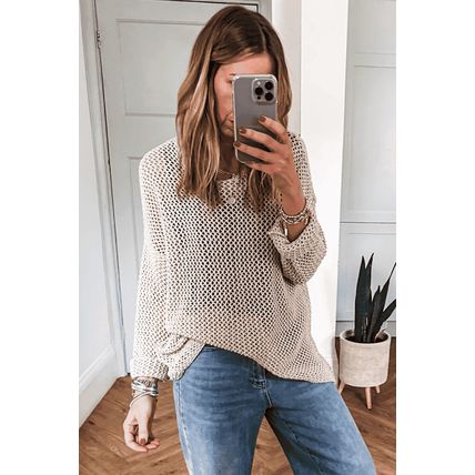 Smoke Gray Crochet Hollow-out Jumper Top Sweater