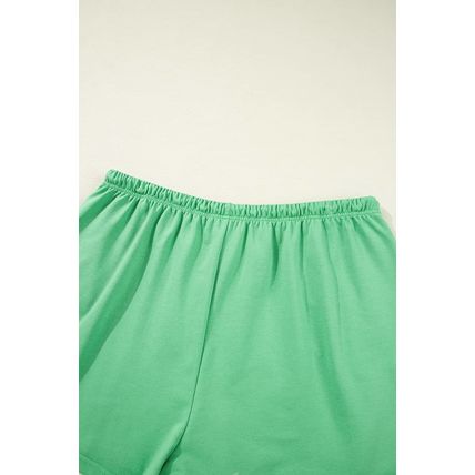 Mint Green Plus Size V Neck Tee Patched Pocket Drawstring Shorts Set