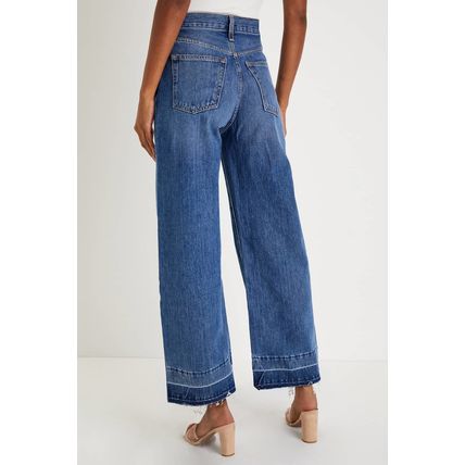 Navy Blue Raw Hem Straight Leg Loose High Waist Jeans