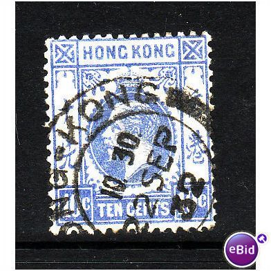 HONG KONG 1912 SG105 10c ULTRAMARINE FINE USED