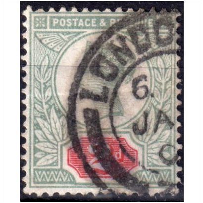 1887 Jubilee sg200 2d grey green & carmine CDS F/used