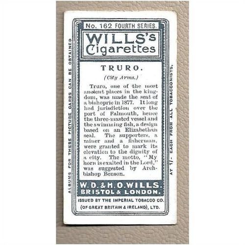 1905 WILLS Cigarette card City and Town Arms Truro No.162 Fourth Series