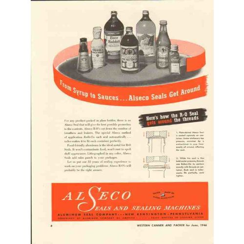 aluminum seal company 1946 syrup sauces alseco seals around vintage ad