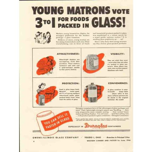 owens-illinois glass company 1946 young matrons vote packed vintage ad