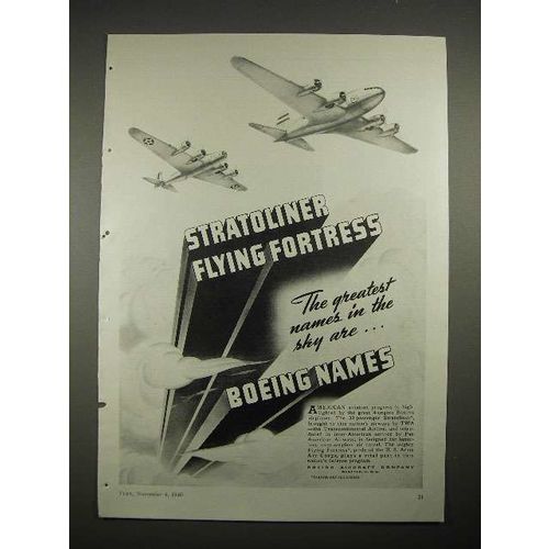 1940 Boeing TWA Stratoliner, Flying Fortress Plane Ad