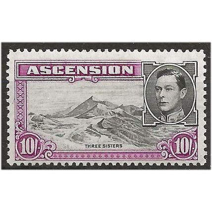 Ascension 1944 SG47b 10/- Black & Bright Purple Perf 13 Mounted Mint . .. .