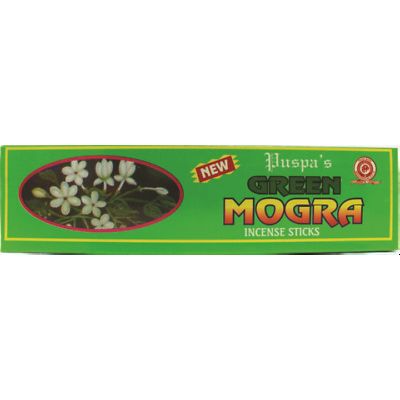 Puspa's Green Mogra (Arabian Jasmine), Exotic Incense From India, 15 Gram Box