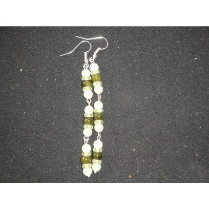 One off avocado & pale tea green crystal glass long drop earrings