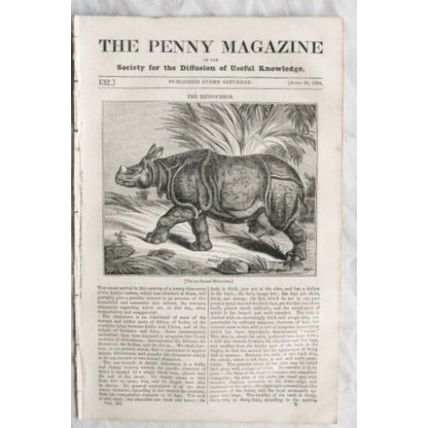 1834 The Penny Magazine No. 132 Exeter, Gondola, rhino, music, etc.