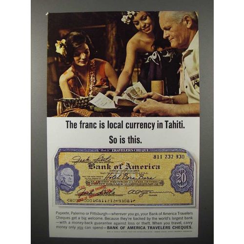 1965 Bank of America Travelers Cheques Ad - Currency