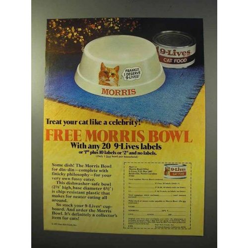 1977 9-Lives Cat Food Ad - Morris Bowl