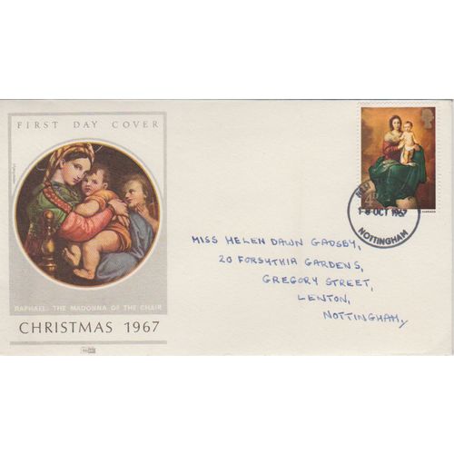 GB 1967 Christmas single stamp FDC Nottingham pm see others