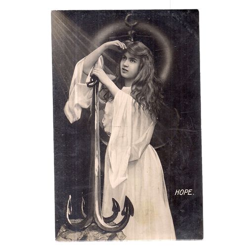 'HOPE' Girl with anchor. unused antique postcard Wildt & Kray =