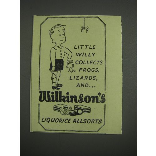 1949 Wilkinson's Liquorice Allsorts Ad - Little willy collects frogs, lizards