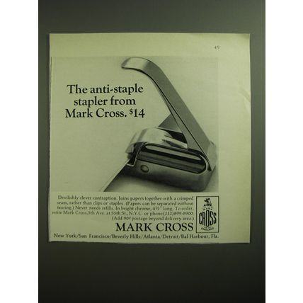 1970 Mark Cross Anti-Staple Stapler Advertisement
