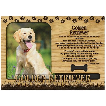 Golden Retriever Engraved Wood Picture Frame Magnet