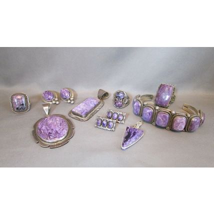NATIVE AMERICAN PURPLE CHAROITE STERLING SILVER RING By ZUNI ARTIST HALOO