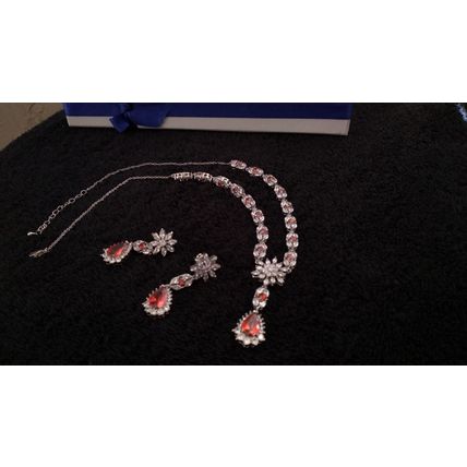 Created topaz and ruby necklace set simulated handmade jewelry 16 inch