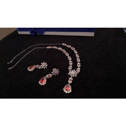 Created topaz and ruby necklace set simulated handmade jewelry 16 inch