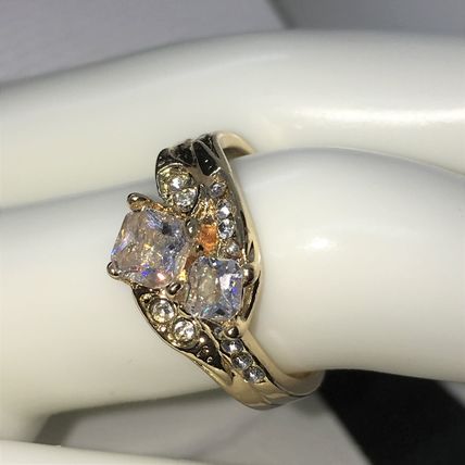 Ring Set Wedding Engagement Gold Plated Crystal #110 USA Selleri