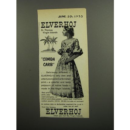 1953 Elverhoj St. Thomas Virgin Islands Advertisement - Comida Carib