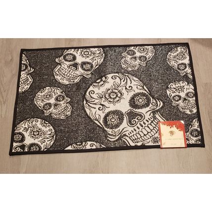 HALLOWEEN DAY OF THE DEAD SUGAR SKULL SHINY TAPESTRY THROW AREA DOOR RUG MAT~NEW