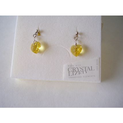 Earrings 925 Swarovski Austrian Crystal Yellow Heart Drop Faceted Pierced Drops