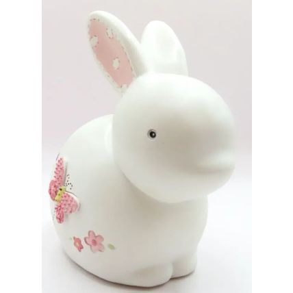 Butterfly Bunny Money Box Ceramic Girl Baby Gift Savings Christening Birth Money